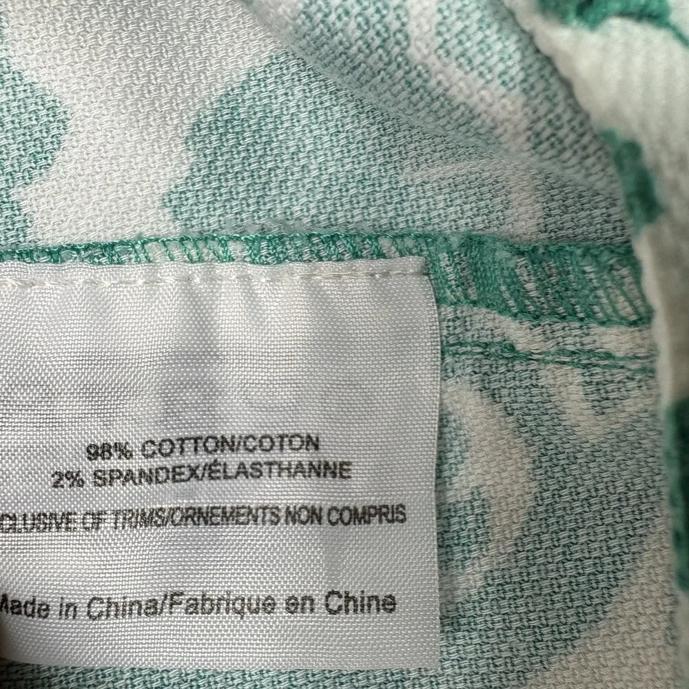 Tory Burch Size 10 Green White Floral Print Straight Leg Pants Cotton Stretch